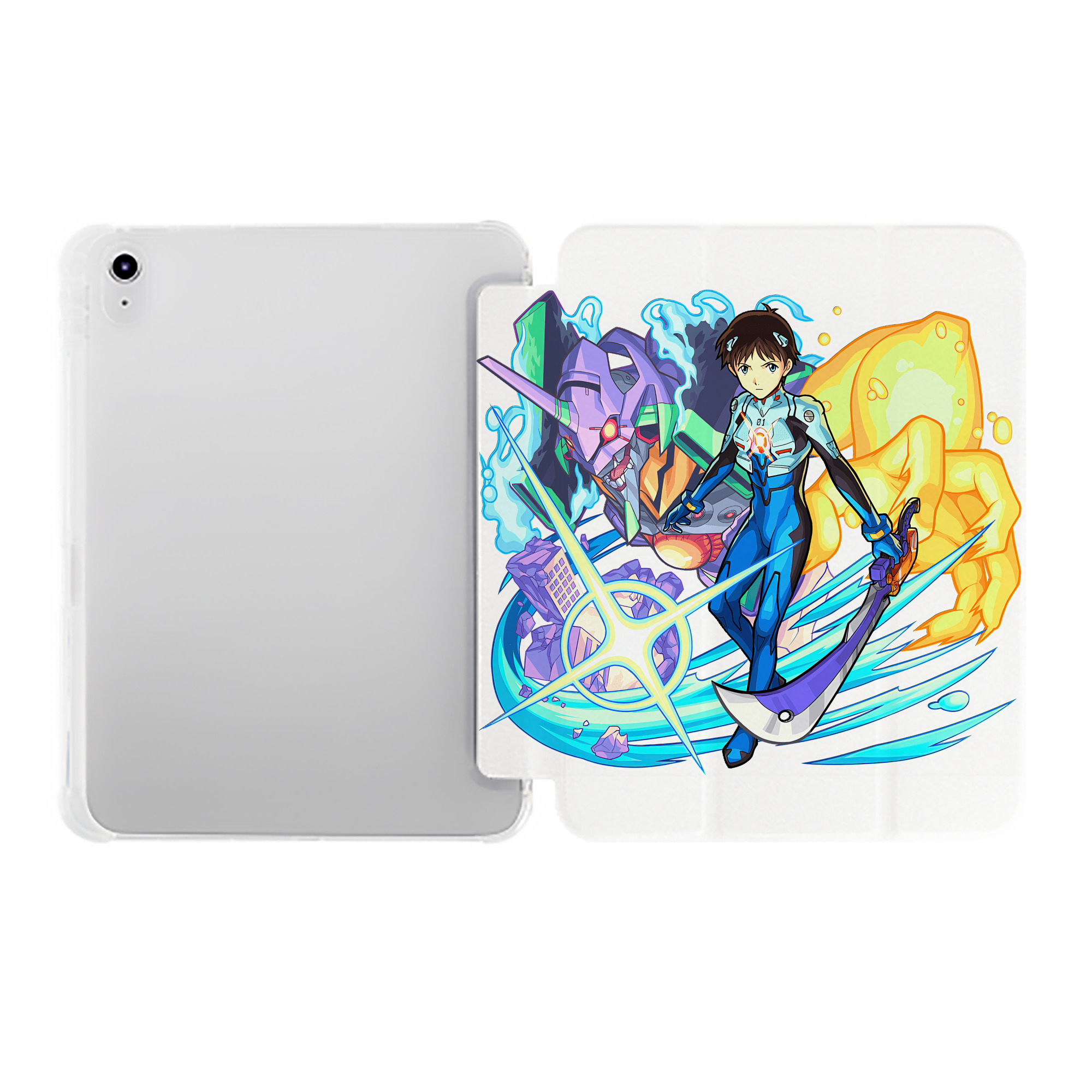 （画像用） EVA 新世紀エヴァンゲリオン IPad ケース ペン収納付き 三つ折りスタンド PUレザー×シリコン 対応機種9.5/10.5/10.9インチ